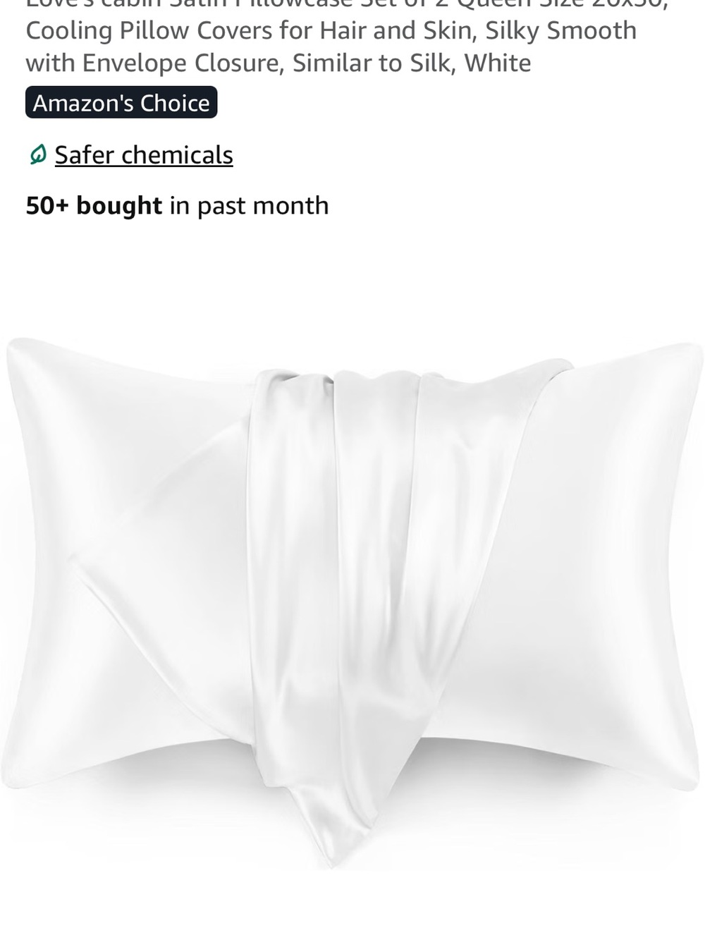 Satin Pillowcase Set - White Cooling Pillow Covers (Set of 2)